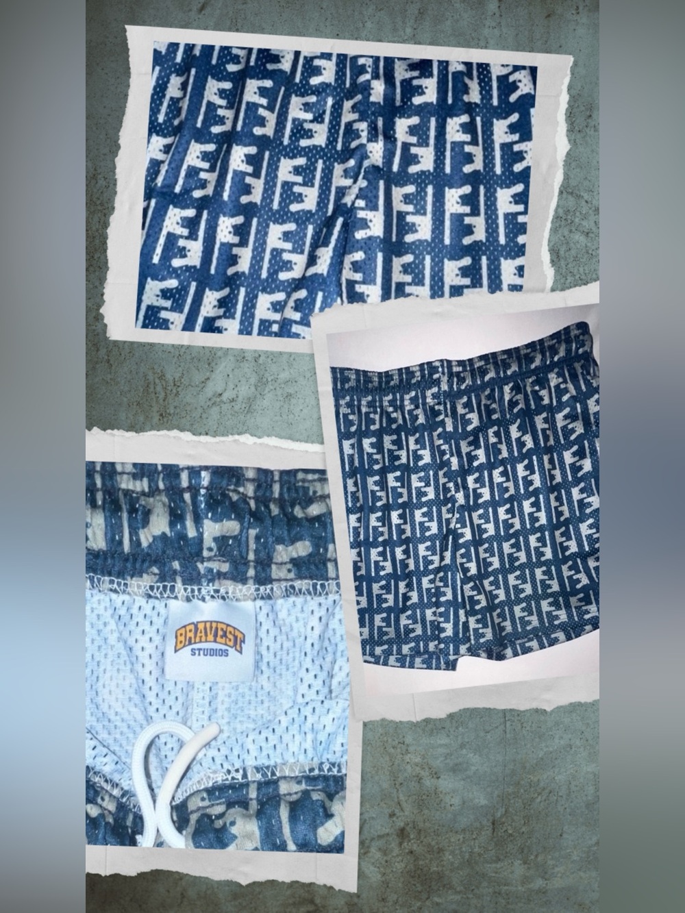 Bravest Studios x FENDI FF All Over Print AOP Athletic Mesh Shorts Green & Tan